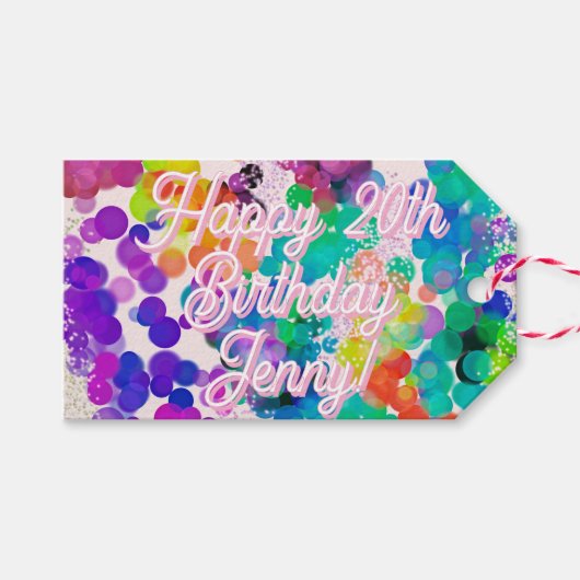 Heldere kleurrijke Bokeh typografie Verjaardag Fee Cadeaulabel (Voorkant (Horizontaal))