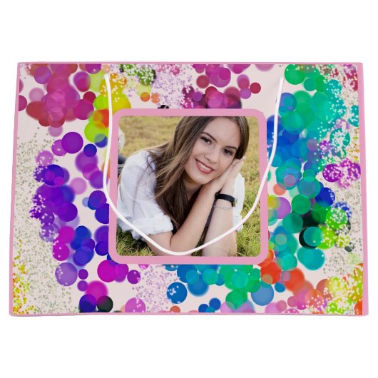 Heldere Kleurrijke Bokeh Verjaardag Feestelijke Fo Groot Cadeauzakje (Voorkant)