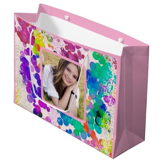 Heldere Kleurrijke Bokeh Verjaardag Feestelijke Fo Groot Cadeauzakje (Voorkant Gekanteld)