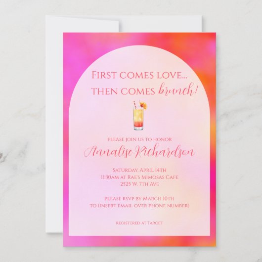 Heldere kleurrijke bruids brunch uitnodiging (Voorkant)