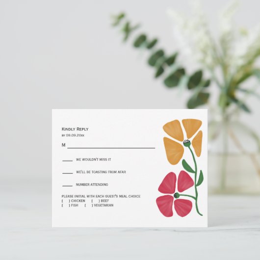 Heldere & Kleurrijke Bruiloft RSVP en Details Comb Briefkaart (Staand voorkant)