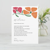 Heldere kleurrijke bruiloft welkomstbrief & route programmakaart (Staand voorkant)