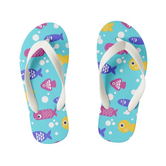 Heldere Kleurrijke Cartoon Vis Patroon Blauw Kinder Teenslippers (Voetbed)