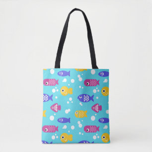 Heldere Kleurrijke Cartoon Vis Patroon Blauw Tote Bag