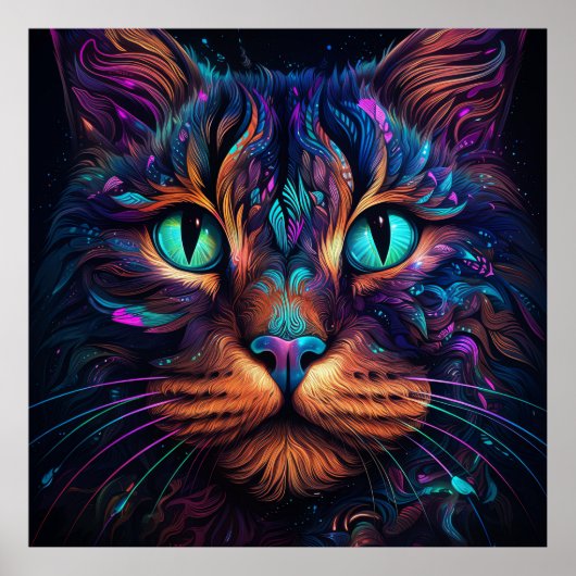Heldere kleurrijke Cat Face Wall Poster Print (Voorkant)