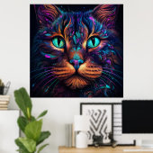 Heldere kleurrijke Cat Face Wall Poster Print (Thuiskantoor)
