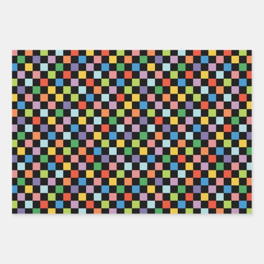 Heldere Kleurrijke Checkerboard Custom Verjaardag Inpakpapier Vel (Voorkant 2)