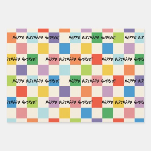 Heldere Kleurrijke Checkerboard Custom Verjaardag Inpakpapier Vel (Voorkant)