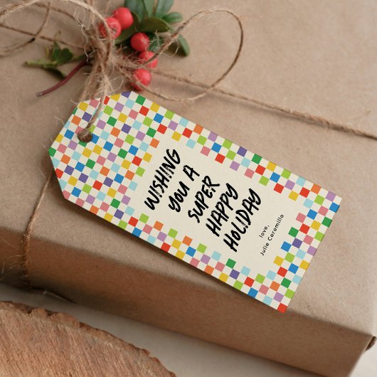 Heldere Kleurrijke Checkerboard Fun Custom Cadeaulabel
