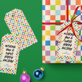 Heldere Kleurrijke Checkerboard Fun Custom Cadeaulabel