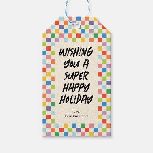 Heldere Kleurrijke Checkerboard Fun Custom Cadeaulabel (Voorkant)