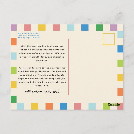 Heldere kleurrijke Checkerboard Holiday Briefkaart (Achterkant)