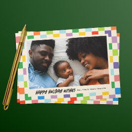 Heldere Kleurrijke Checkerboard Landschapsfoto Feestdagenkaart