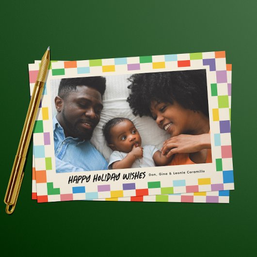 Heldere Kleurrijke Checkerboard Landschapsfoto Feestdagenkaart