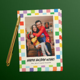 Heldere kleurrijke Checkerboard Photo Holiday Feestdagenkaart