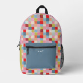 Heldere kleurrijke Checkers gepersonaliseerde naam Bedrukte Rugzak (Voorkant)
