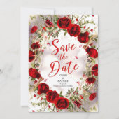 Heldere kleurrijke Crimson rode rozen bruiloft Save The Date (Voorkant)