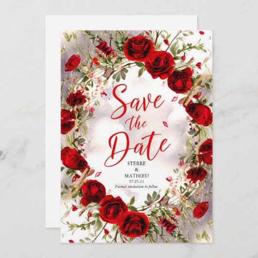Heldere kleurrijke Crimson rode rozen bruiloft Save The Date (Voorkant / Achterkant)