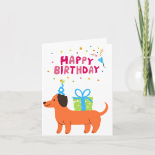 Heldere, kleurrijke en leuke worst hond Happy Birt Kaart