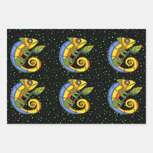 Heldere kleurrijke Fantasy Hagedissen met Leaf Sti Inpakpapier Vel (Voorkant 2)