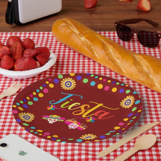 Heldere kleurrijke Fiesta Fun Papieren Bordje (Picknick)