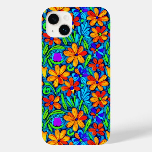 Heldere kleurrijke folk art bloemen Case-Mate iPhone case (Achterkant)