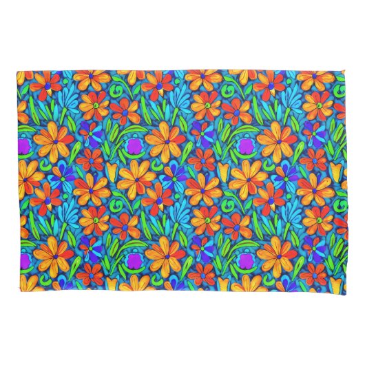 Heldere kleurrijke folk art bloemen kussensloop (Voorkant)