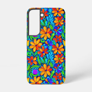 Heldere kleurrijke folk art bloemen samsung galaxy hoesje