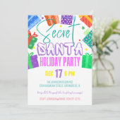 Heldere kleurrijke geheime Santa Gift Exchange Par Kaart (Staand voorkant)