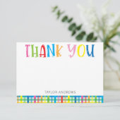 Heldere kleurrijke geplaid gepersonaliseerde dank  bedankkaart (Staand voorkant)