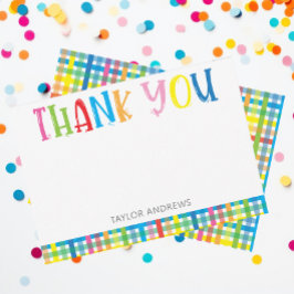 Heldere kleurrijke geplaid gepersonaliseerde dank bedankkaart