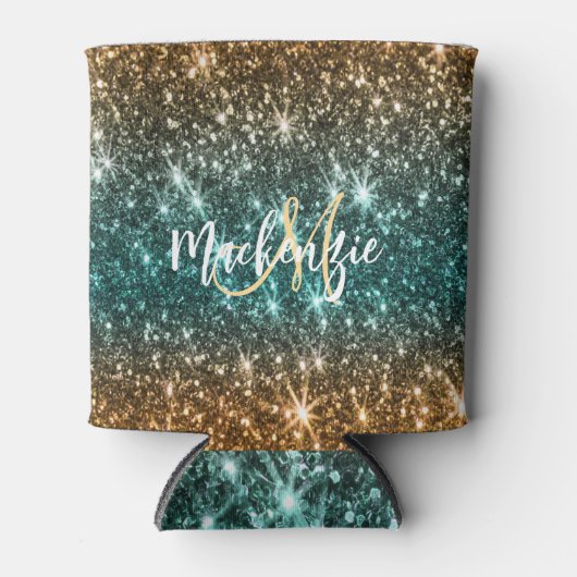 Heldere kleurrijke glitter blikjeskoeler (Voorkant)