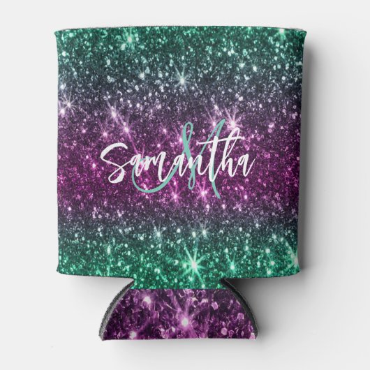 Heldere kleurrijke glitter blikjeskoeler (Voorkant)