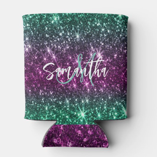 Heldere kleurrijke glitter blikjeskoeler (Achterkant)