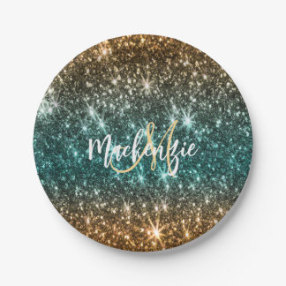 Heldere kleurrijke glitter papieren bordje