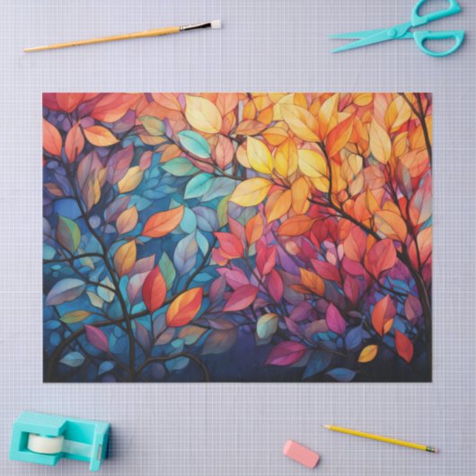 Heldere, kleurrijke grillige herfstbladeren Decoup Tissuepapier (Craft)