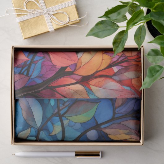 Heldere, kleurrijke grillige herfstbladeren Decoup Tissuepapier (Geschenk)