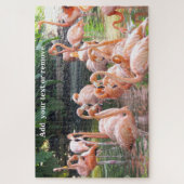 Heldere kleurrijke groep roze flamingos in water, legpuzzel (Verticaal)