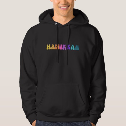 Heldere kleurrijke Groovy Hanukkah Tekst Mannen's Hoodie (Voorkant)