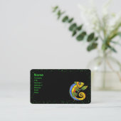 Heldere kleurrijke hagedis op tak groene puntrand visitekaartje (Staand voorkant)