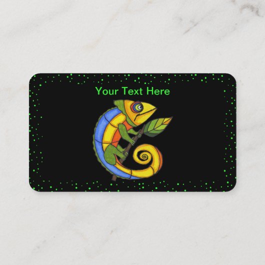 Heldere kleurrijke hagedis op tak groene puntrand visitekaartje (Achterkant)