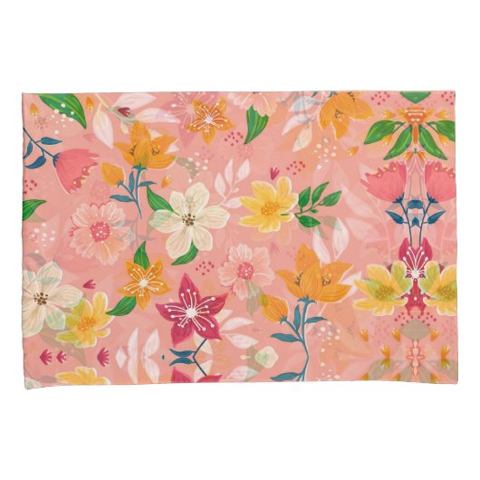 Heldere kleurrijke handgeschilderde bloemen kussensloop (Voorkant-Rechts)