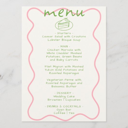 Heldere Kleurrijke Handgeschreven Leuk Moderne Bru Menu (Voorkant)