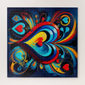 Heldere kleurrijke harten gedurfde moderne kunst legpuzzel (Horizontaal)