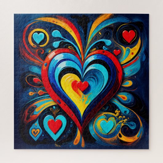 Heldere kleurrijke harten gedurfde moderne kunst legpuzzel (Verticaal)