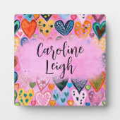 Heldere kleurrijke harten gepersonaliseerde kinder fotoplaat (Voorkant)