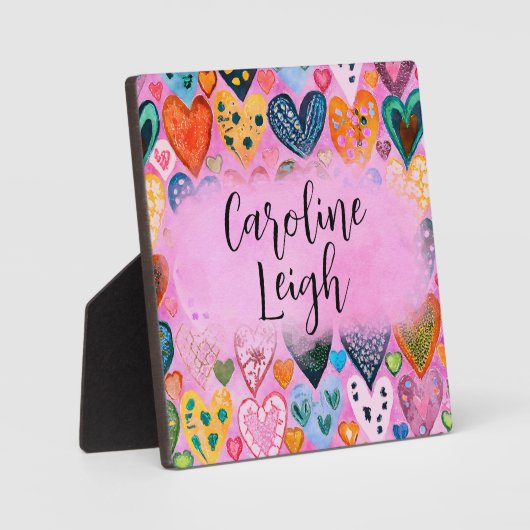 Heldere kleurrijke harten gepersonaliseerde kinder fotoplaat (Voorkant)