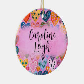 Heldere kleurrijke harten gepersonaliseerde kinder keramisch ornament (Rechts)