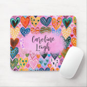Heldere kleurrijke harten gepersonaliseerde tiener muismat (Met muis)