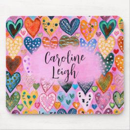 Heldere kleurrijke harten gepersonaliseerde tiener muismat